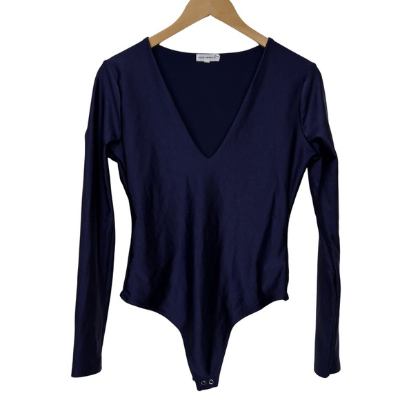 Good American DIsco Blue Long Sleeve V-Neck Thong Bodysuit Size 3 L - Picture 2 of 8